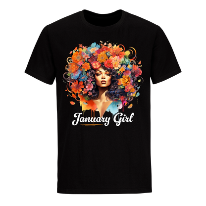 FLORAL HAIR GIRL JANUARY UNISEX SHIRT