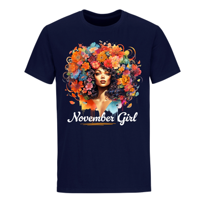 FLORAL HAIR GIRL NOVEMBER UNISEX SHIRT