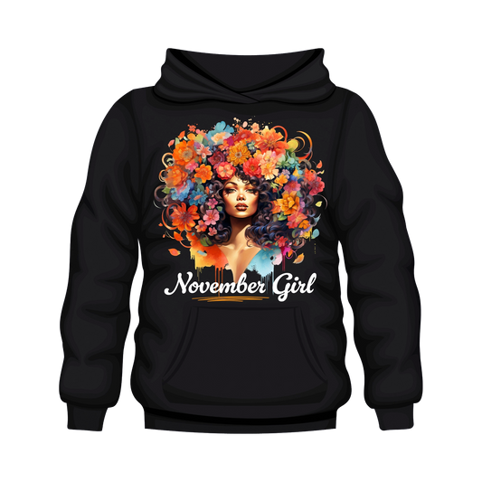 Floral Hair Girl November Hooded Unisex Sweatshirt