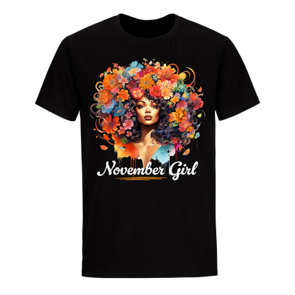 FLORAL HAIR GIRL NOVEMBER UNISEX SHIRT