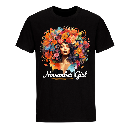 FLORAL HAIR GIRL NOVEMBER UNISEX SHIRT