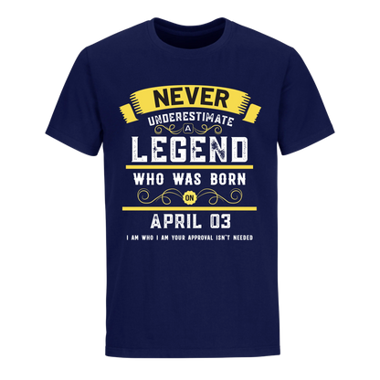 A LEGEND WHO WAS BORN ON APRIL 3RD UNISEX SHIRT