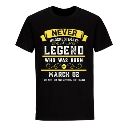 A LEGEND WHO WAS BORN ON MARCH 2ND UNISEX SHIRT