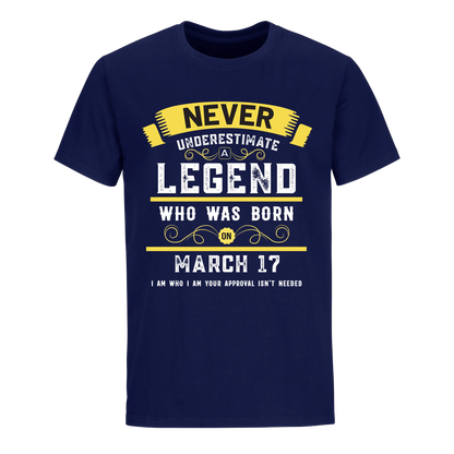 A LEGEND WHO WAS BORN ON MARCH 17TH UNISEX SHIRT