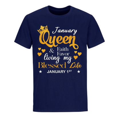 QUEEN FAITH AND FAVOUR JANUARY 1ST UNISEX SHIRT