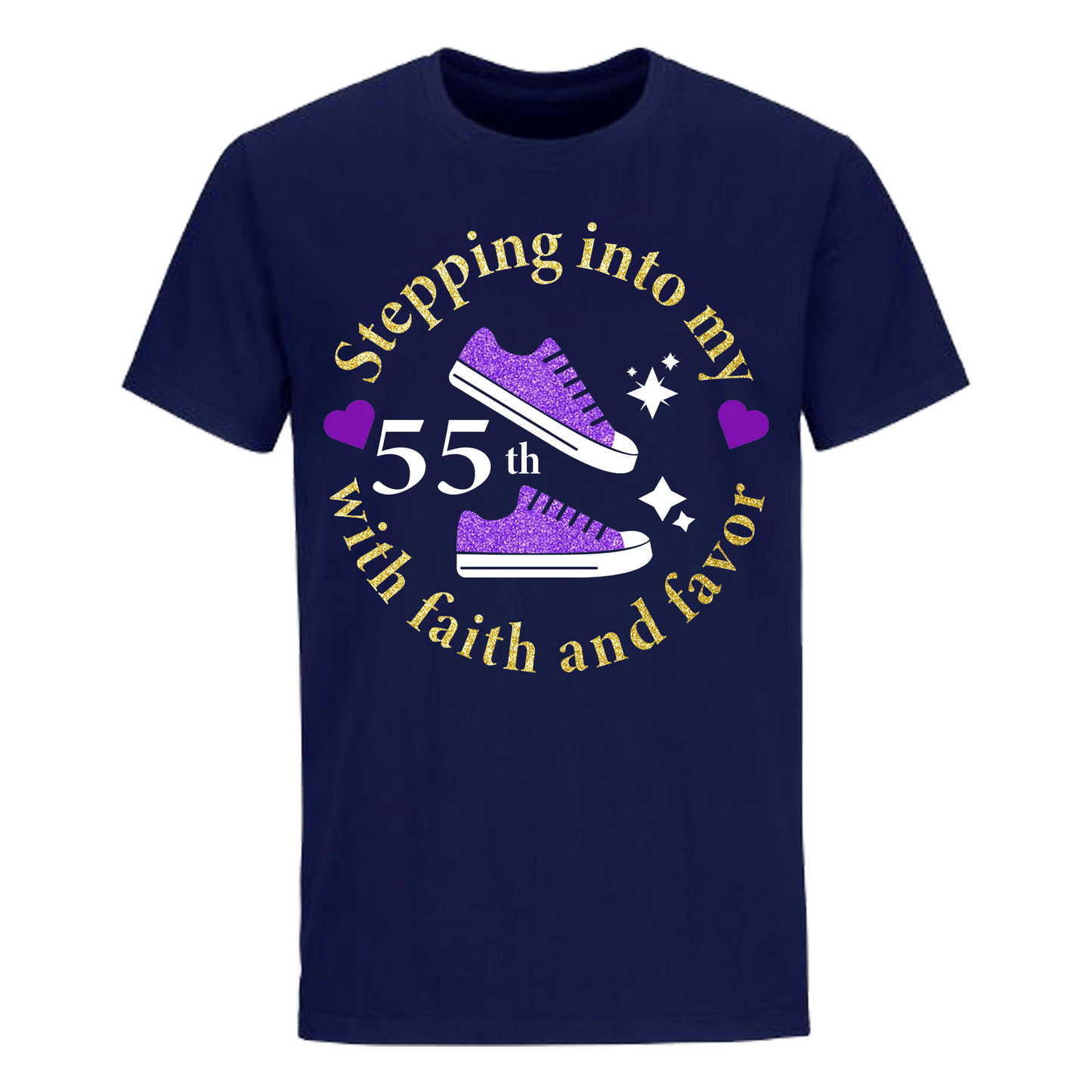 STEPPING INTO 55TH WITH FAITH & FAVOR UNISEX SHIRT