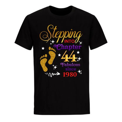 STEPPING INTO MY 44TH 1980 UNISEX SHIRT