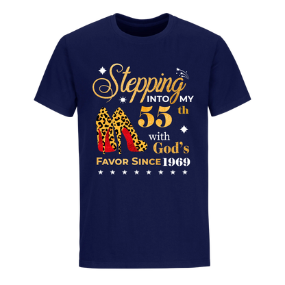 STEPPING INTO MY 55TH WITH GOD'S FAVOR SINCE 1969 UNISEX SHIRT