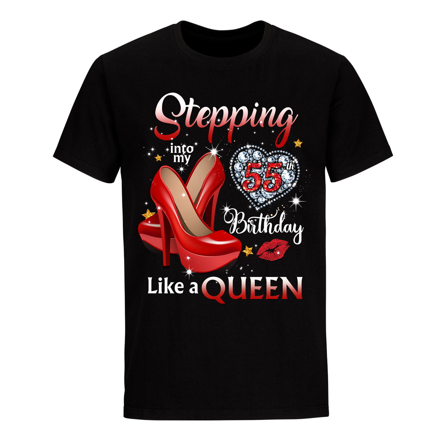 QUEEN STEPPING INTO FIFTY FIVE UNISEX SHIRT